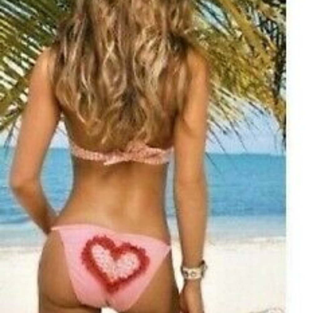 BEACH BUNNY Strawberry in Your Dream Lace Gingham Rose Heart Charm Bikini Bottom